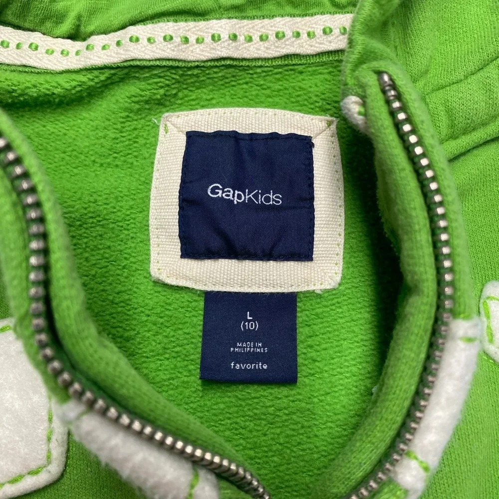 GapKids Lime Green Arch Logo Full Zip Hoodie Sweatshirt Kids Large 10 Y2K
